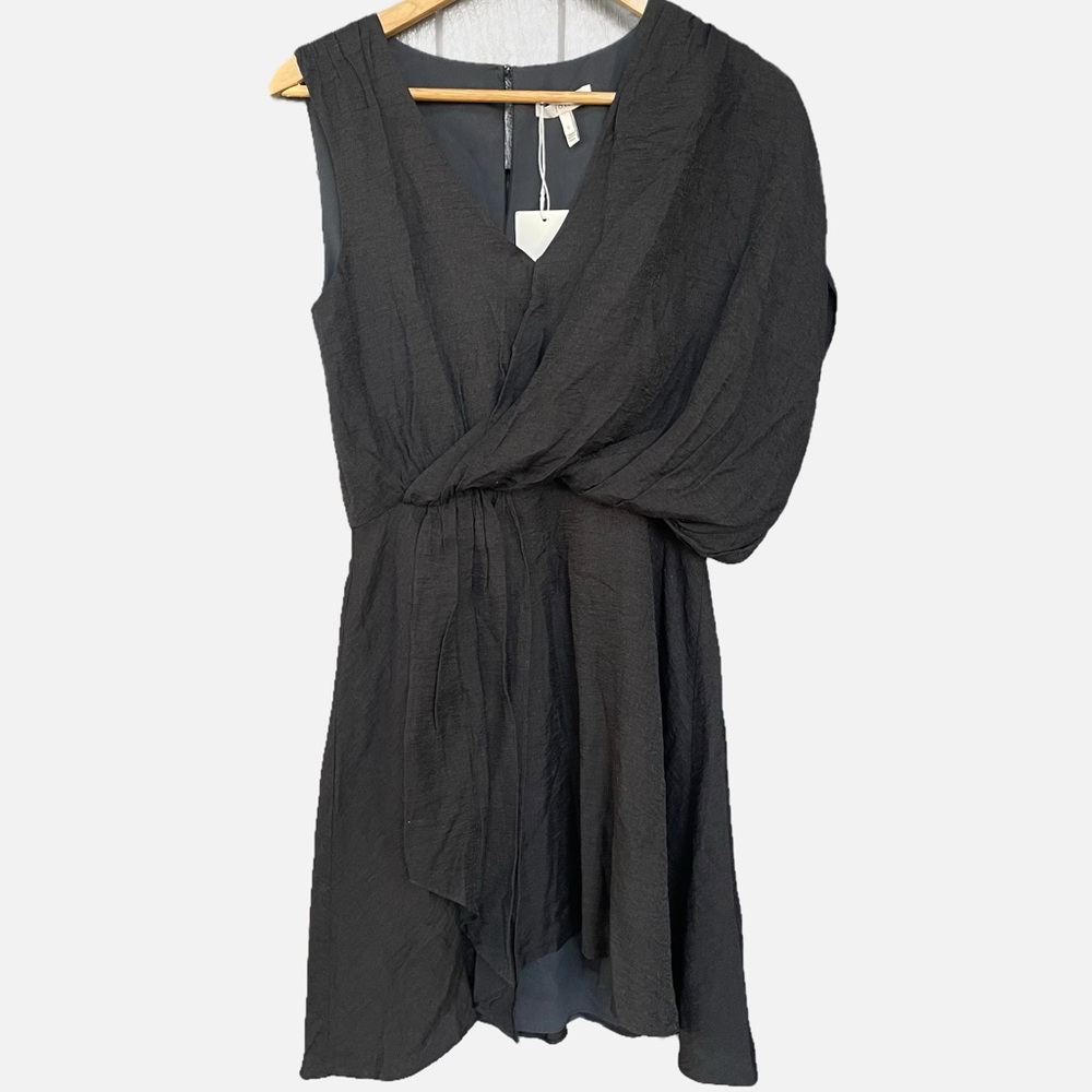 Joie Chilton Caviar Black Ruched Shoulder Mini Dress